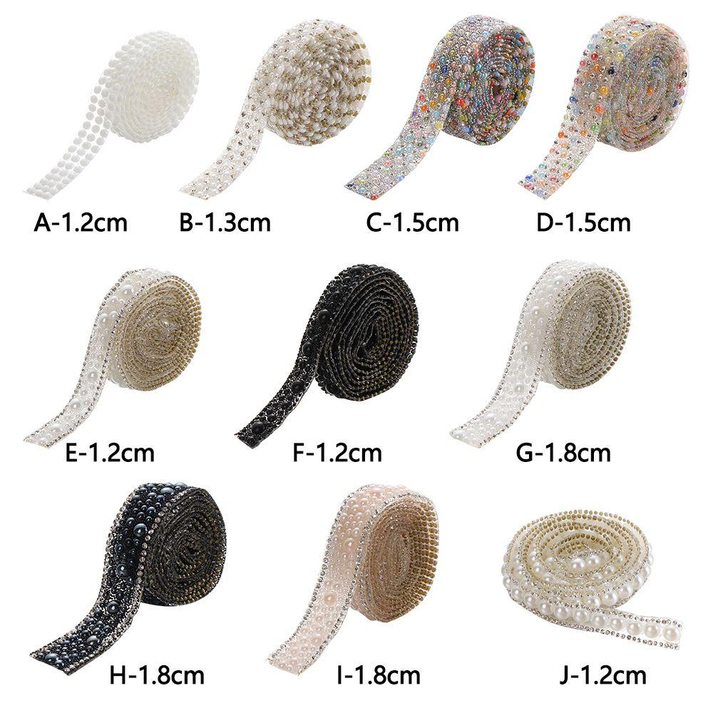 1Yard ABS Round Pearl Rhinestone Trim Hot Fix Crystal Banding Applique Trimming Iron-on Wedding Dress Clothing Fabric Accessory