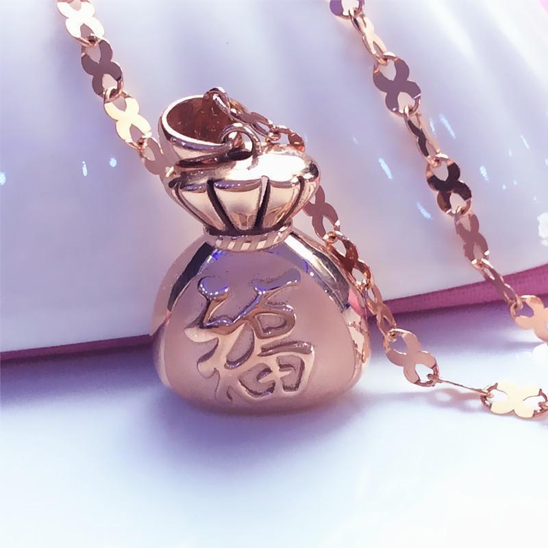 Purple Gold Lucky Bag Pendant, Simple And Fashionable, Personalized Retro Temperament Design, Rose Gold-Plated Chain.