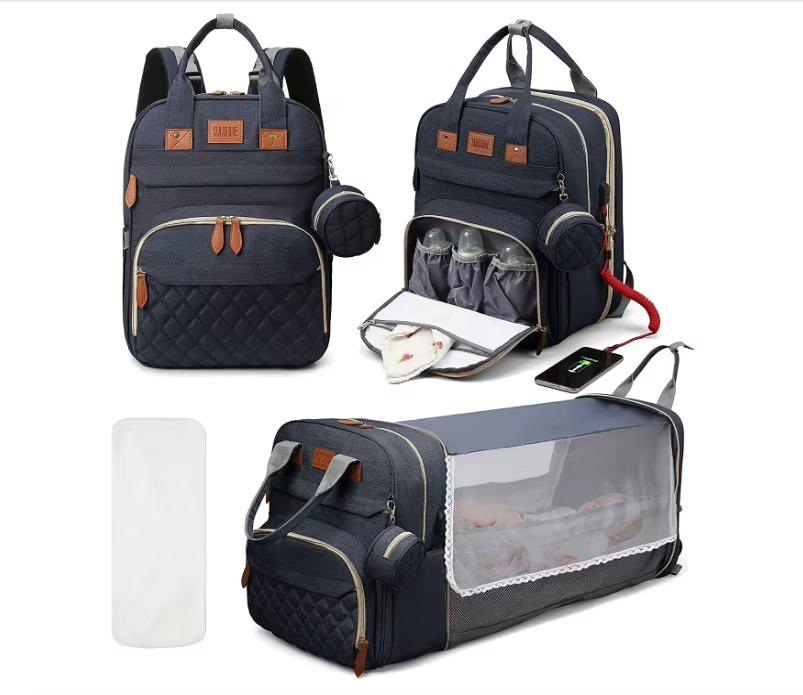 3 In 1 Diaper Bag Backpack Foldable Baby Bed Waterproof Travel Bag with USB Charge Diaper Bag Backpack with Changing Bed 3 Types