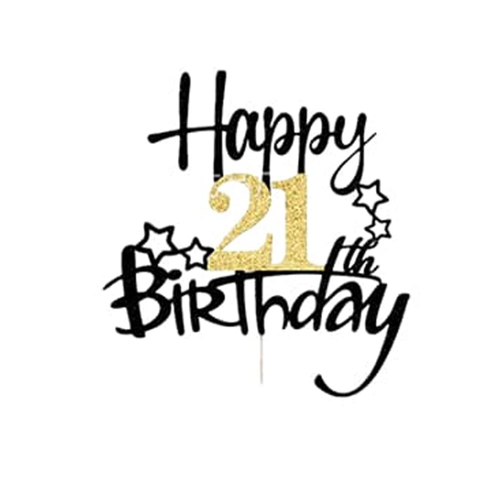 1Pcs Black Gold Happy 10 Birthday Cake Topper 10th 20th 30th 40th 50th 60th Loves & Wishes Party Decorations for Birthday Party