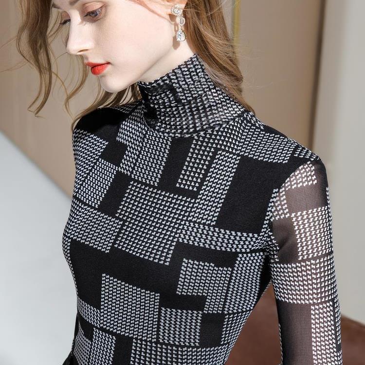 Autumn Turtleneck Bottoming Women's Inner Long-sleeved T-shirt Net Yarn Top