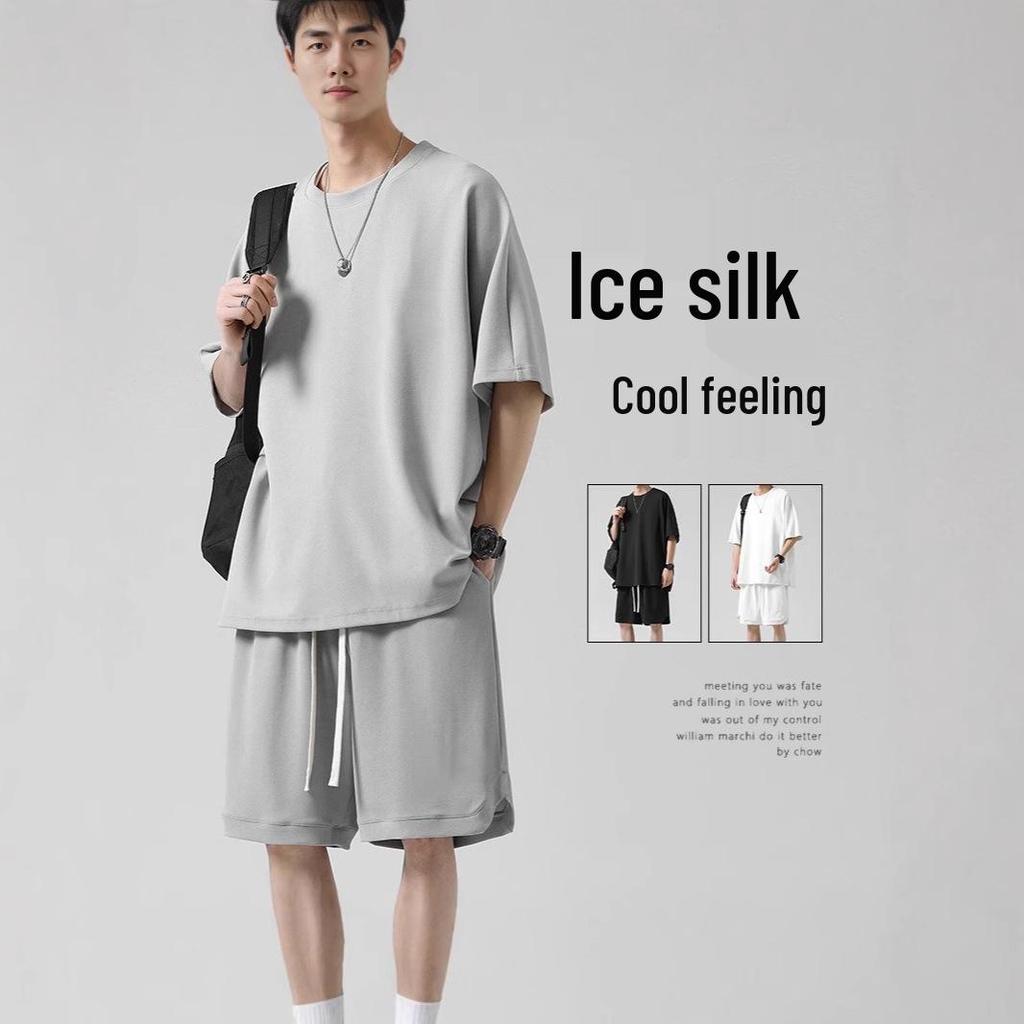 Plus Size 8XL Summer Sports Set: Lightweight Short Sleeve Shirt & Shorts for Men