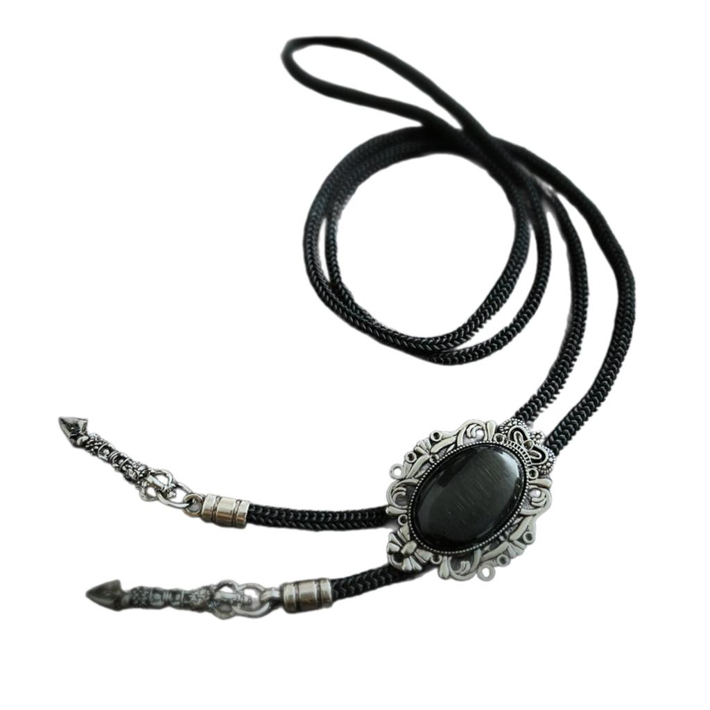 Men Vintage Bolo Tie Western Cowboy Antique Stone Feathered Pendant Shirt Collar Jewelry Braided Rope Necktie Neckwear