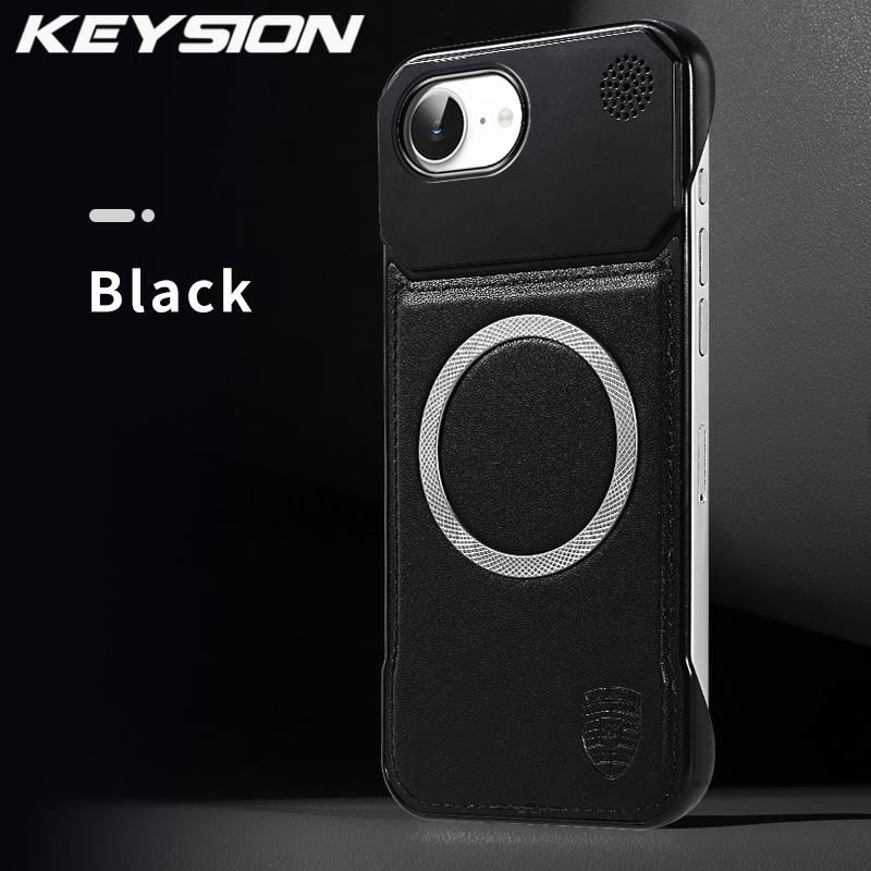 KEYSION Luxury Magnetic PU Leather Aromatherapy Phone Case for iPhone 16 Pro Max 16 Plus 16e Wireless Charging Borderless Cover