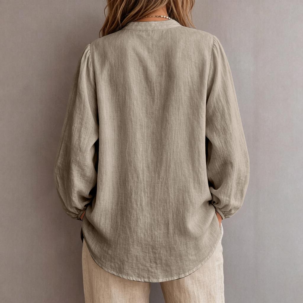 Women's Fall Long Sleeve Blouse with Embroidery and Cutout, Round Neck Loose Fit Casual Shirt