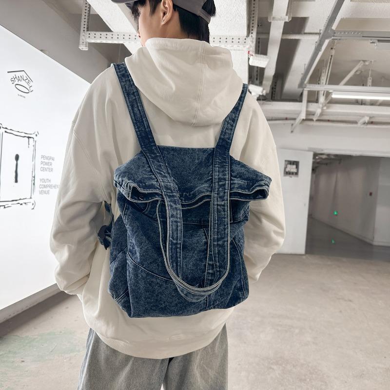New Zipper Solid Color Denim Casual Youth Backpacks Interior Compartment Simple Handbags On Sale Large Capacity Women's Bags