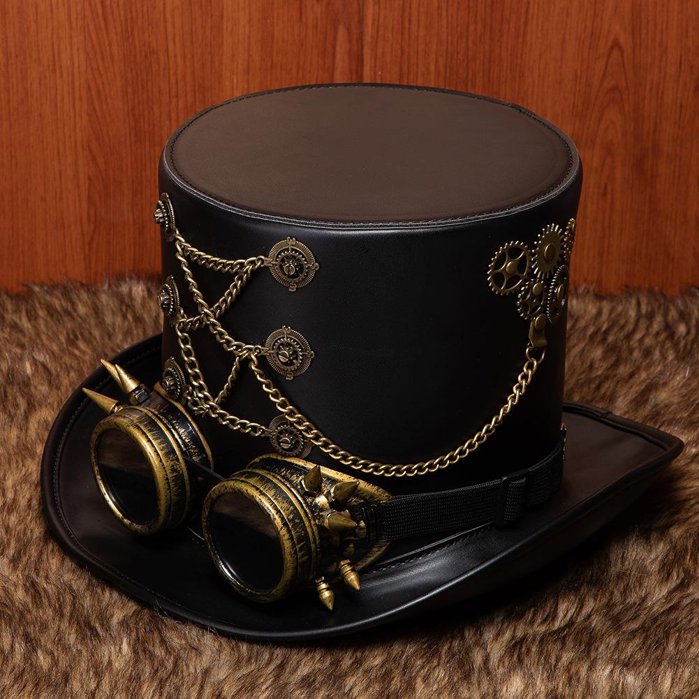Halloween Steampunk Industrial Vintage Pu Gentleman'S Top Hat Festival Party Cosplay Stage Show