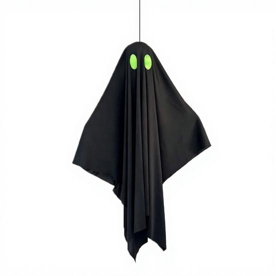 Spooky Yard Decor Halloween Hanging Ghost Outdoor Decoration, Black Fabric with Green Hallway Eyes for Outside Tree, Porch, Yard, Lawn, Haunted House
