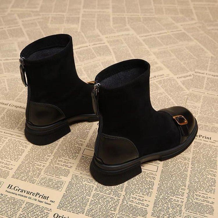 Medium tube Martin boots women's 2025 new autumn and winter velvet British style thick heel small short boots thin velvet single cotton boots