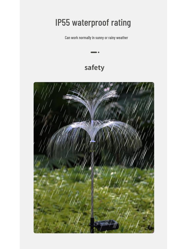 Cross-border Solar LED Jellyfish Garden Light, Waterproof, 7-Color Fiber Optic, Outdoor Lawn Decor.