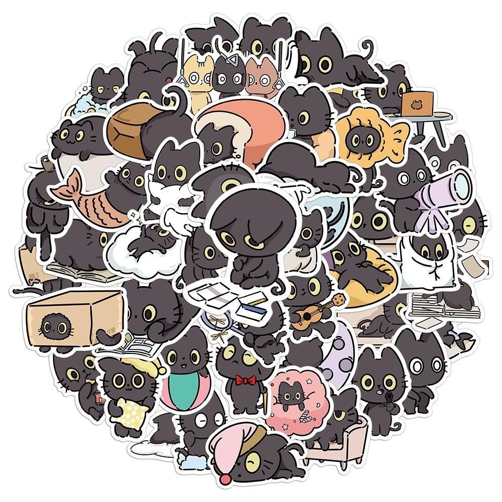 50 Pièces Autocollants Kawaii Chat Noir Auto-adhésifs Décalcomanies Graffiti Imperméables Fournitures Scolaires