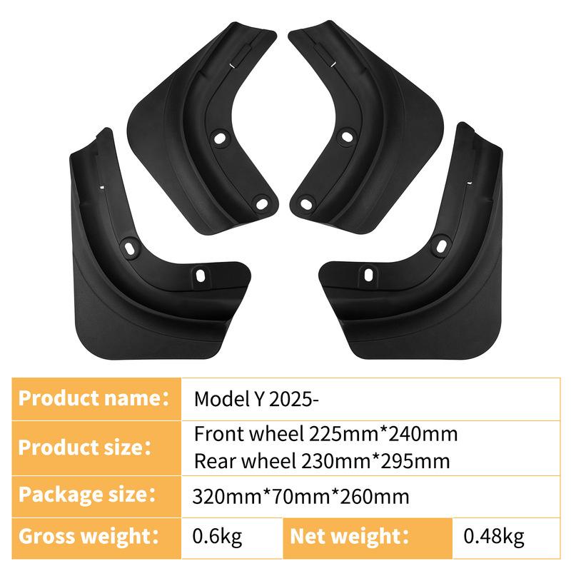 For Tesla MODEL Y 2025 TPE Soft Rubber Automotive Mudguard Waterproof Prevent Mud Splashing Car Mud Flaps 4pcs Accessories