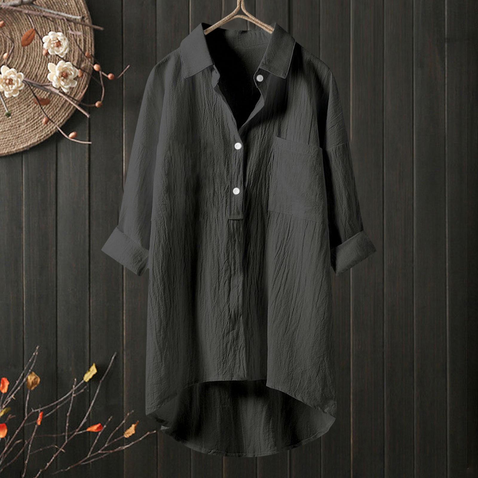 

Women Casual Long Sleeve Loose Fit Open Front Cardigan Shirt Top Lightweight Button Down Blouse with Pocket XL