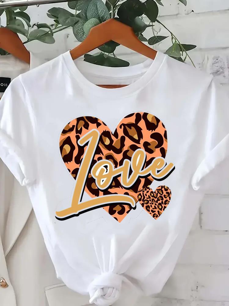 (Asian Size) Women Tee Fashion Lady Clothing Love Heart Feather  Casual T Shirt Female Top Printed Graphic Short Sleeve T-shirts