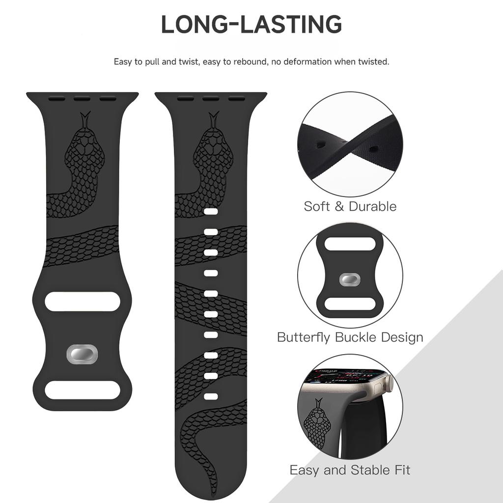 Elegante Cinturino Bicolore con Design di Serpente Inciso Per Apple Watch S10 42mm 46mm 49 45 41 9 8 Perfetto per l'Uso Quotidiano Feste Sport