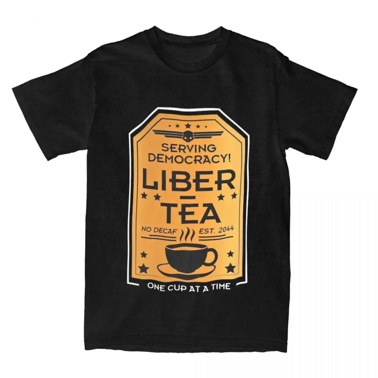 

Apparel Men Cotton Awesome Cup of Liber-Tea Tees Short Sleeve Clothing Graphic Printed Helldivers 2 Liber Tea T Shirt harajuku XXXXXL чорний