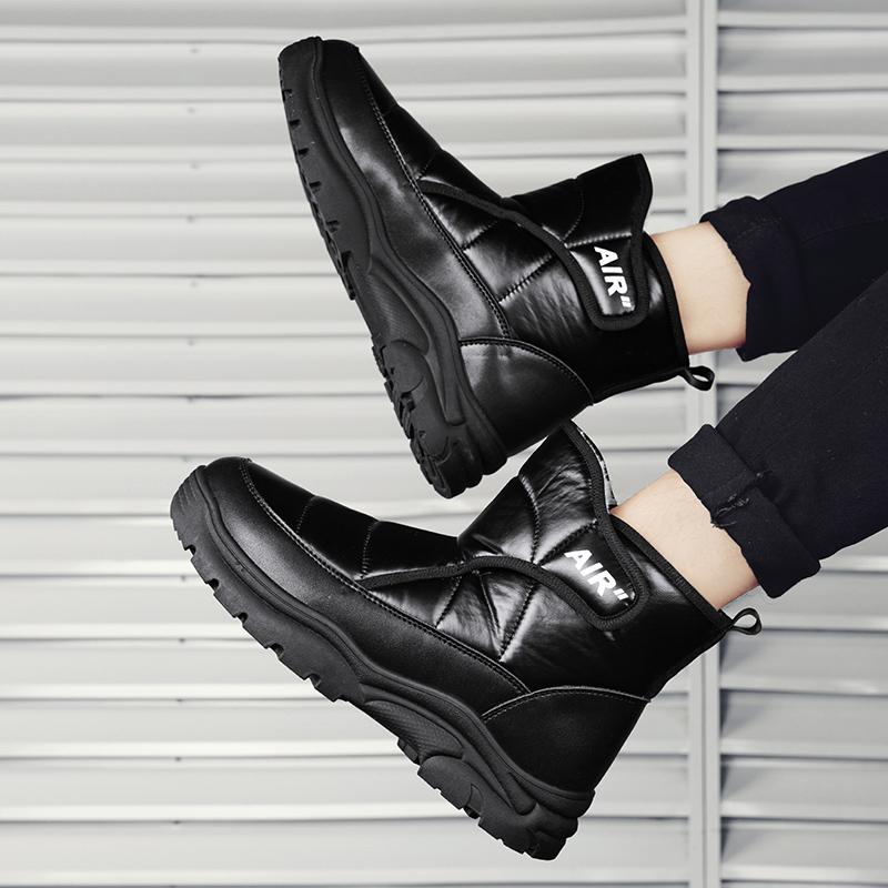 Winter New Mid Top Casual Cotton Shoes Warm and Waterproof Winter Velvet Versatile Snow Boots 2024 New  Men's Cotton Shoes Black