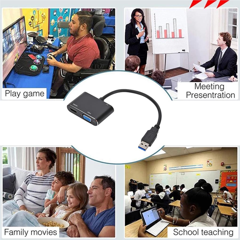 Video Adapter High-Speed 2-in-1 Definition Cord Converter Cable Dual-Output Multi-Display Adapters Parts Projection Laptop