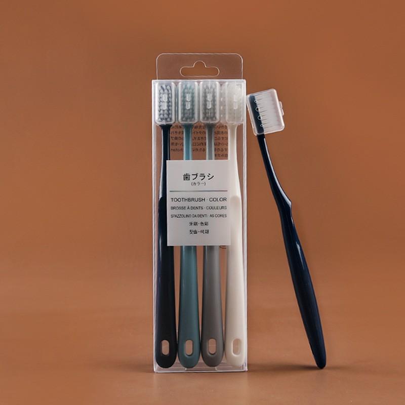 Soft Bristle Adult Manual Toothbrush 4-Pack In Elegant Crystal Box Pastel Muted Tones Daily Oral Care