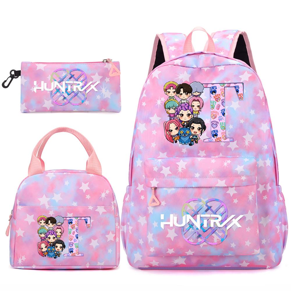 3Pcs/set 26 English Letter Kpop Printed Backpack Handbag Pencil Case for Teenger Student Girl Boy Schoolbag Kid Bookbag Large Capacity Travel Bag Gift