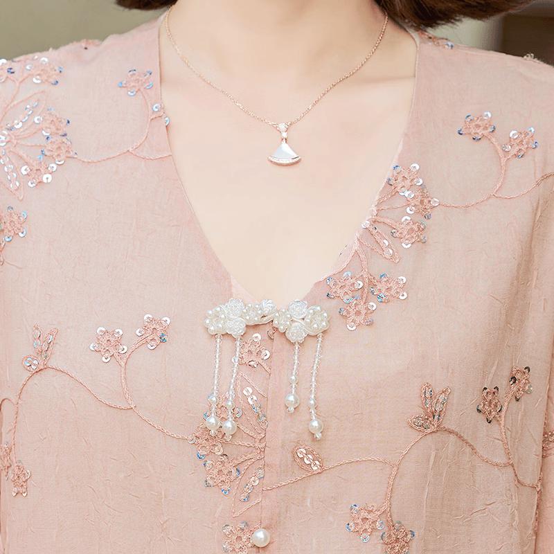 Da Tang Fu Ren Elegant Sequin V-Neck Summer Top
