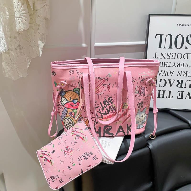 Modna torba shopper z nadrukiem graffiti dla kobiet, Wszechstronna duża torba na ramię do pracy, Szykowna codzienna torebka KTB