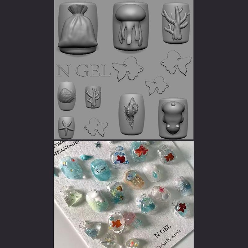 

1 шт. Ракушка Морская звезда Золотая рыбка Медуза Рыба 3D Силиконовая форма для ногтей Летнее море Медуза DIY Силиконовая форма Форма для нейл-арта onesize