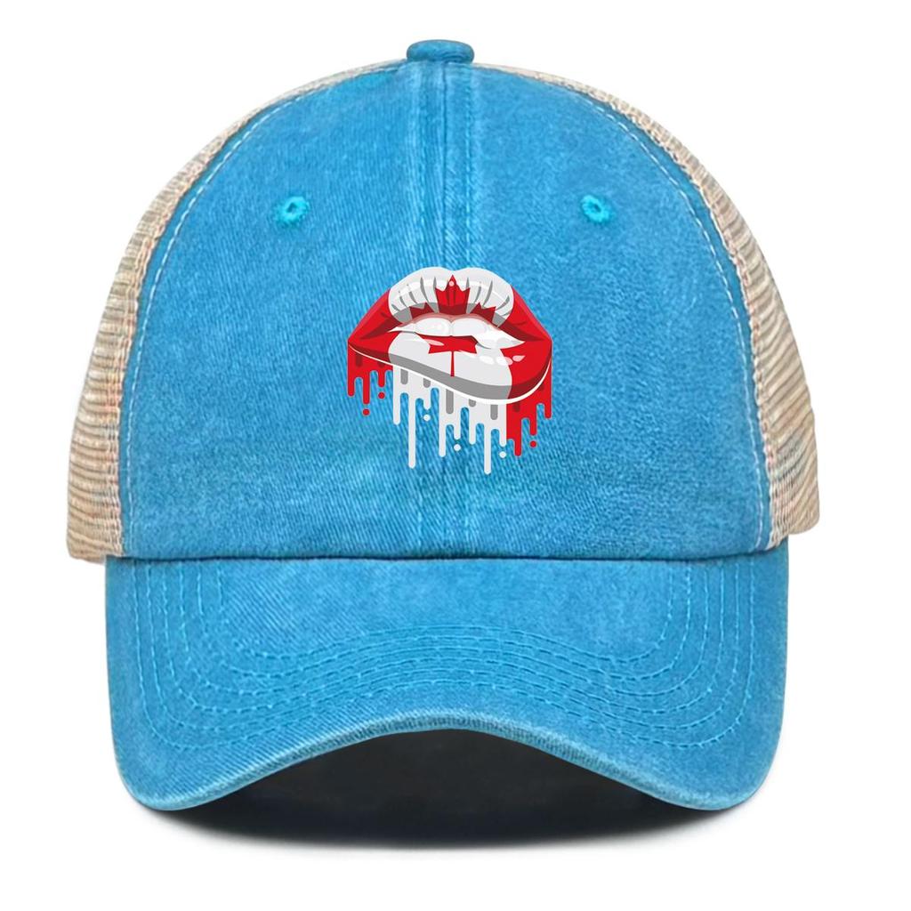 Canada Flag Mouth Print Snapback Sun Hat, Patriotic Flat Cap Vintage-Inspired Retro Sun Visor Vintage Adjustable Mesh Cap