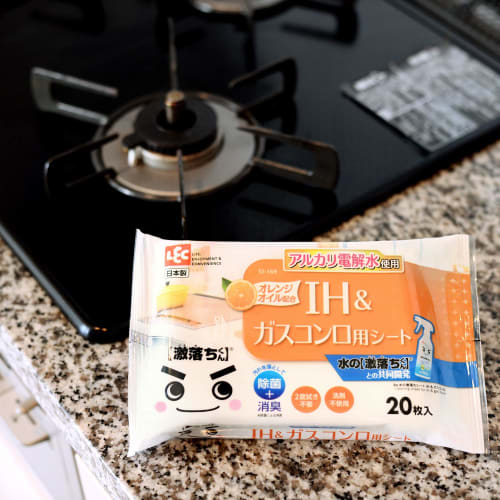 LEC Ba Water Cleaning Sheets for IH & Gas Stoves, 20 Sheets (Uses Alkaline Electrolyzed Water) SS-169