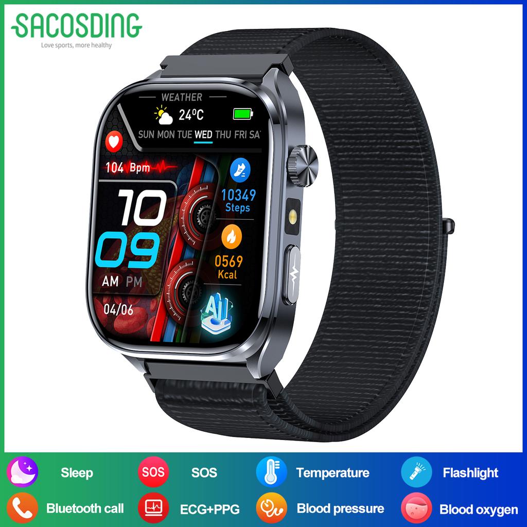 SACOSDING AI Health SmartWatch for Men Women with Flashlight 2.5D UI Voice Bluetooth Call Smart Watch Fitness Tracker