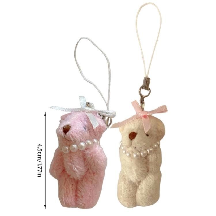 2Pieces Handmade Bear Bag Pendant Bear Phone Charm Stylish Bag Ornament Phone Pendant for Office and School Decorations