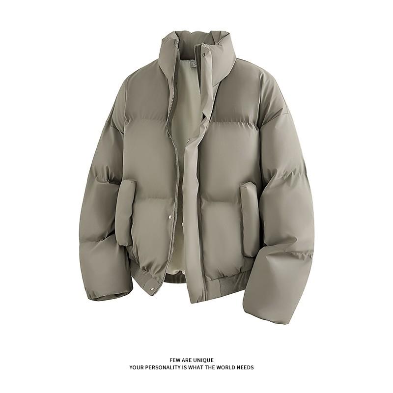 Mens Winter Cotton Puffer Jacket High Street Style Stand Collar Loose Fit Short Length Casual Warm Coat