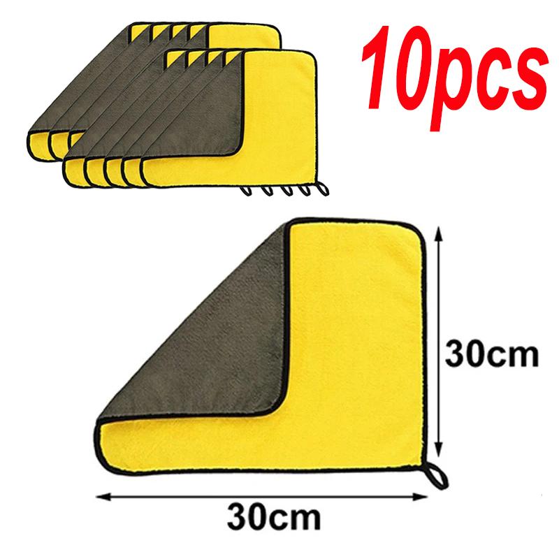 10/5/3/1pcs Thickened Double Layer Microfibre Car Washing Towel Soft Quick Drying Window & Mirror Wiping Rag Cleaning Products