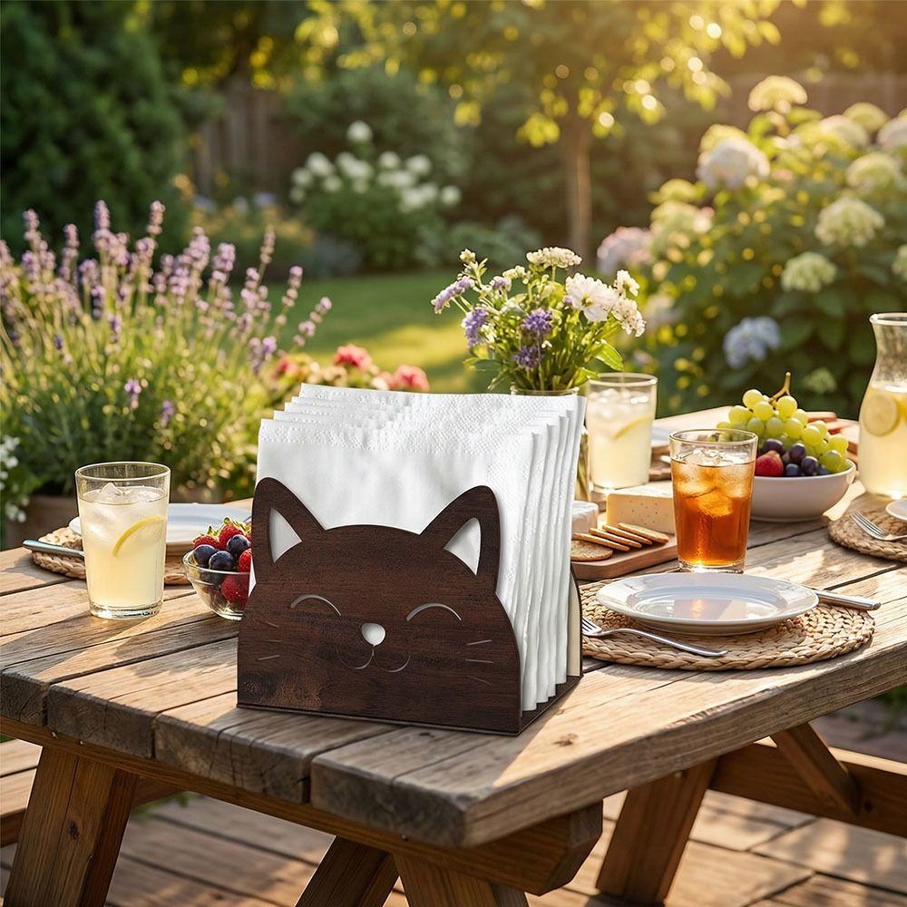 Cat Shape Design Wooden Cat Napkin Holder Wooden Material Decorative Tissue Rack  Cocktail Bar
