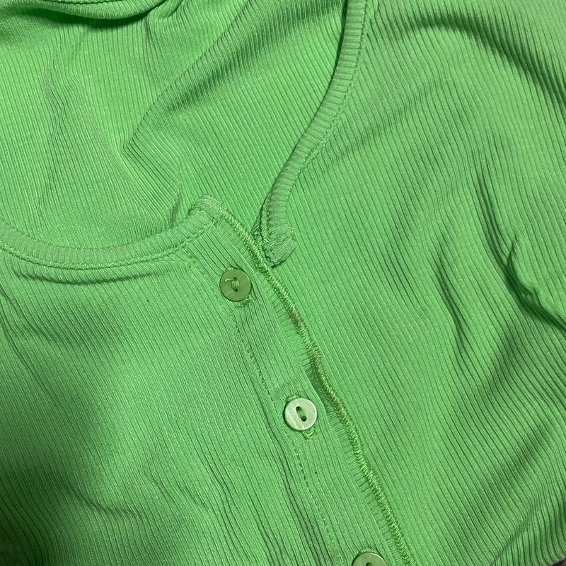 

@ A * Wer 95 Cotton American Sexy Good Ratio round Neck Wooden Ear Cropped Short-Sleeved Top/ Avocado Green (slight flaw S