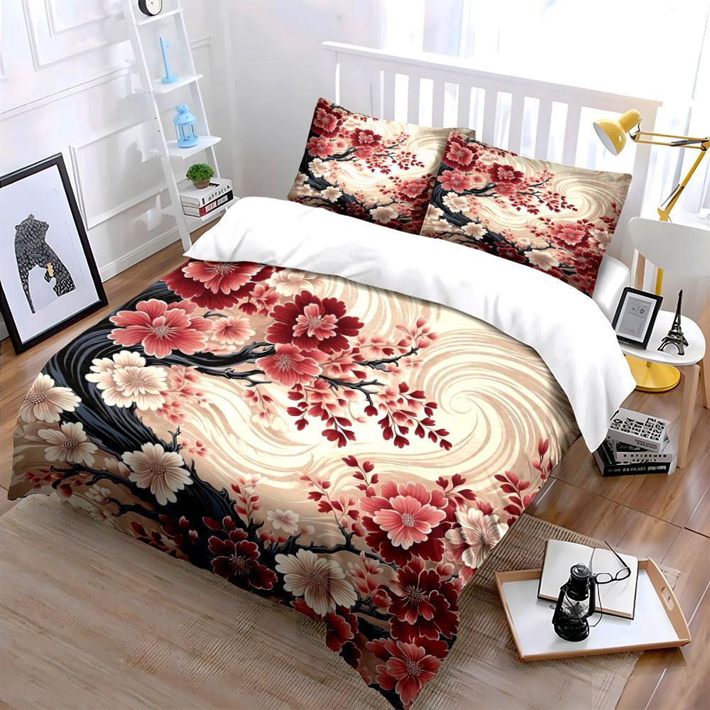 Floral Art Decor Set Bedding Set with 1 Duvet Cover 2 Pillowcases Single Double King Queen, Gift