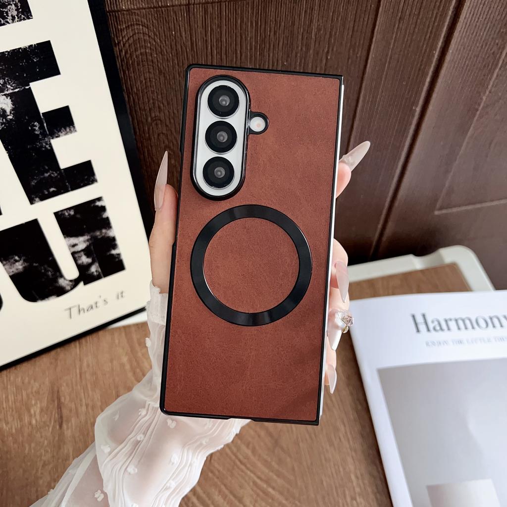 For Samsung Galaxy Z Fold7 5G Magnetic Case Calf Texture PU + TPU Folding Phone Cover