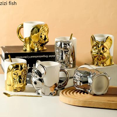 Gold Silver Dog Ceramic Mug Large Capacity Water Cup Coffee Cup Milk Tea Cups Afternoon Tea Cups Coffee Mugs Tea Mug Milk Mugs