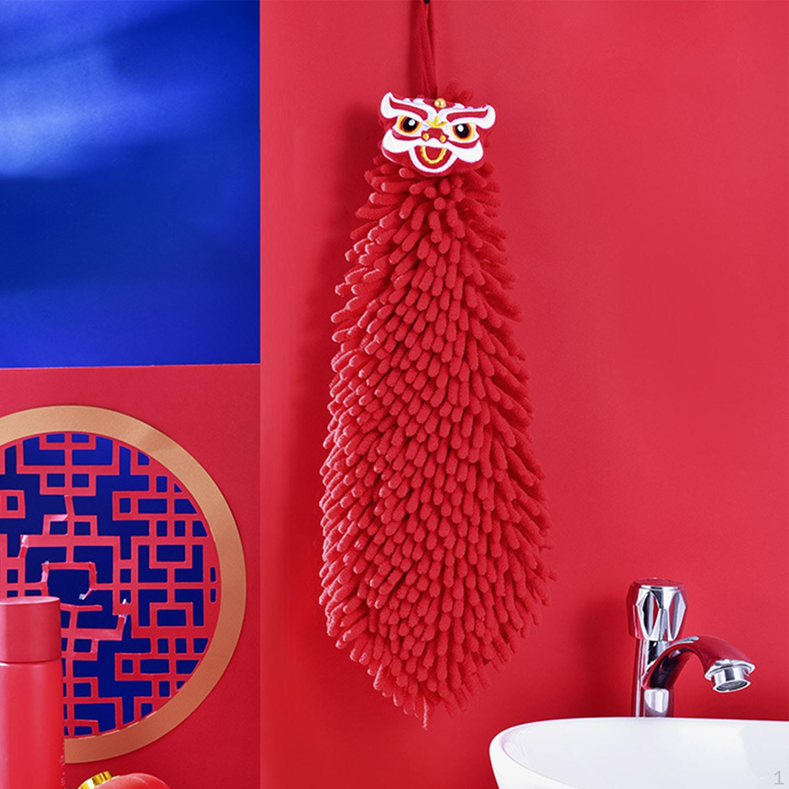 Hanging Hand Towels with Hanging, Absorbent Chenille Bathroom Soft Thick Dish Cloth Lion