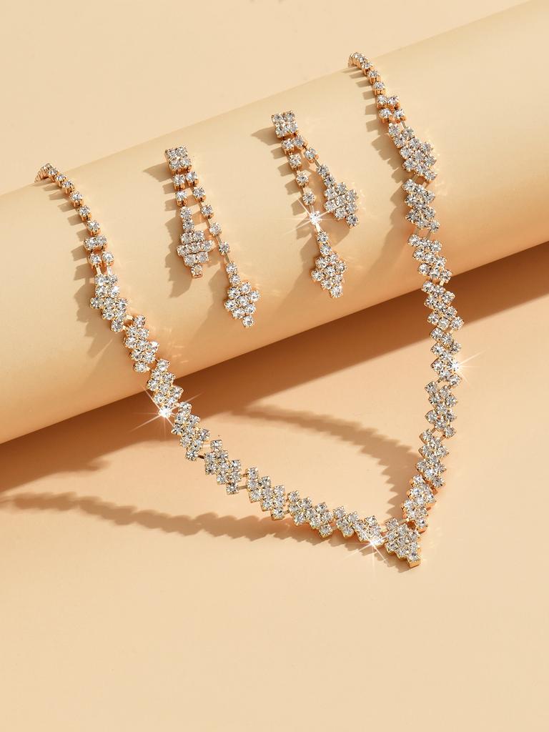 3 Stück Damen Europäisch und Amerikanisch trendige Krallenketten-Serie mit Strass-Ohrringen, Halskette, Zirkon-Set, Bankett und