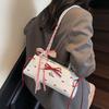 Contrast Color Bow PU Shoulder Bag Sweet Underarm Bags Shopping French Stick Handbag  School