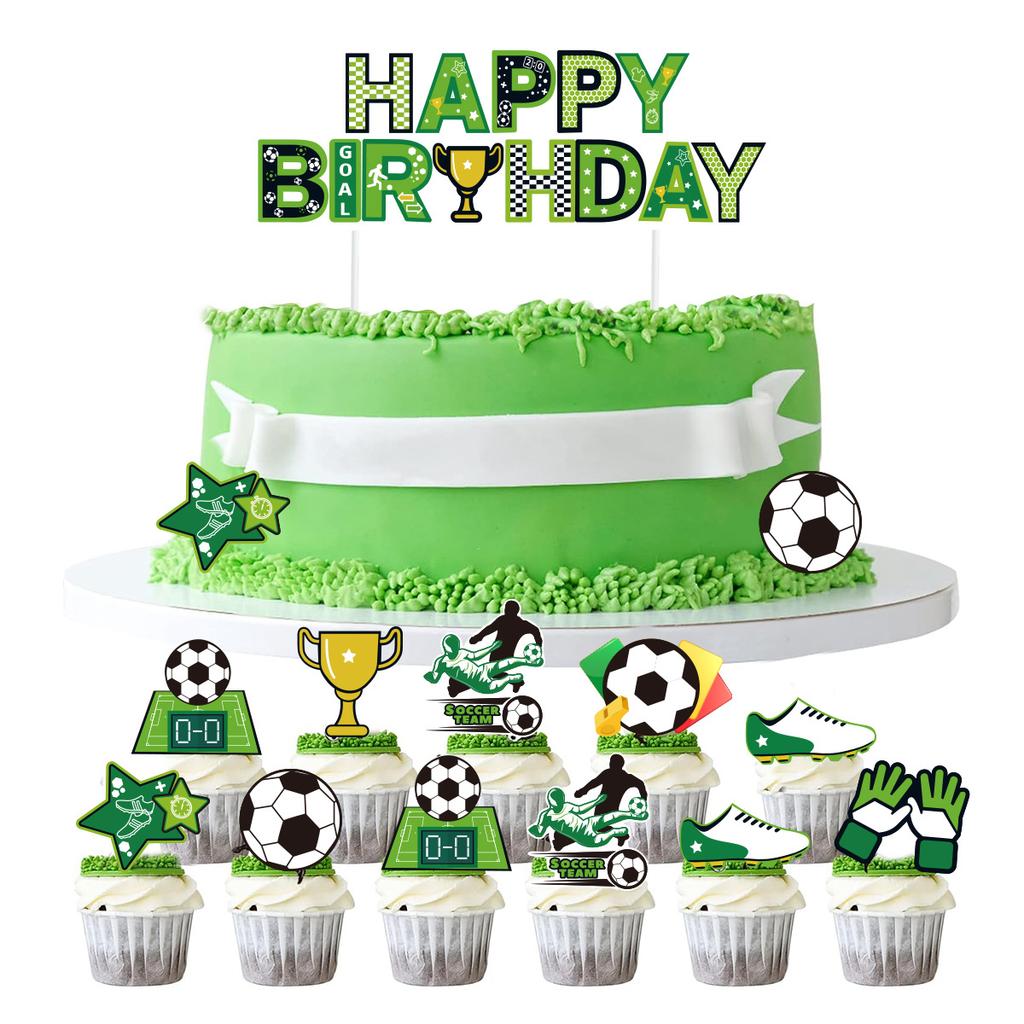 Soccer Cake Topper Boy Girl Soccer Happy Birthday Cupcake Toppers Party Dessert Football Theme Party Baby Shower Baking Supplies