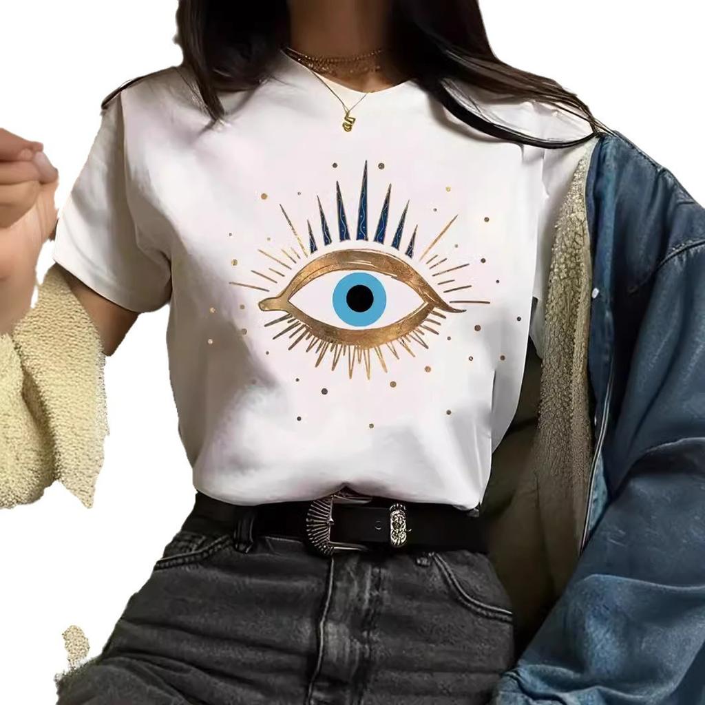 Spot Women's Summer T-Shirt Printed Fashion Casual Cute Short Sleeve Women's Eye Printed Short Sleeve T-Shirt