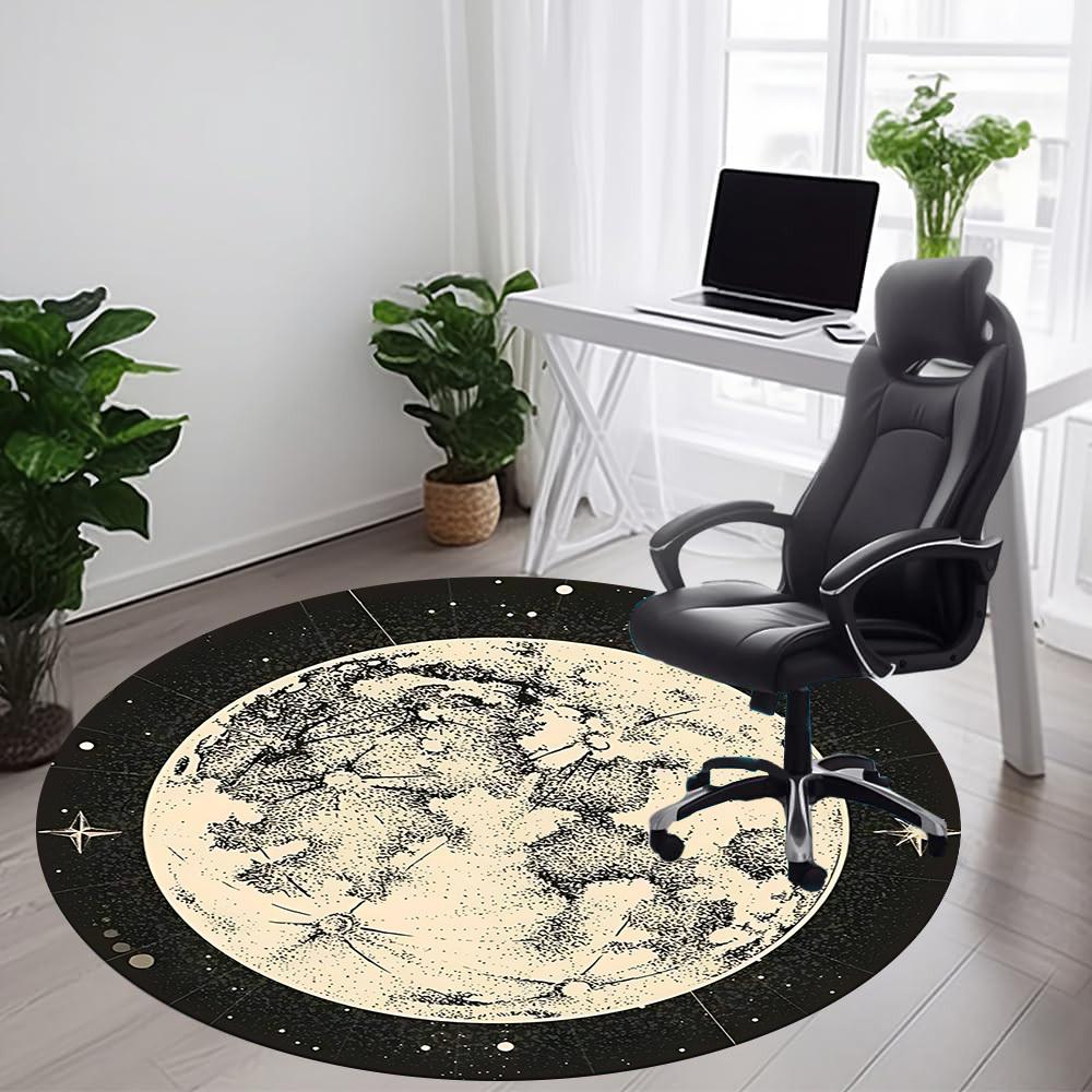 1pc Moon Celestial Office Round Area Rug, Mat Suitable ForOffice, Under Office Chairs Bedroom Living Room Home Decor, Room Deco