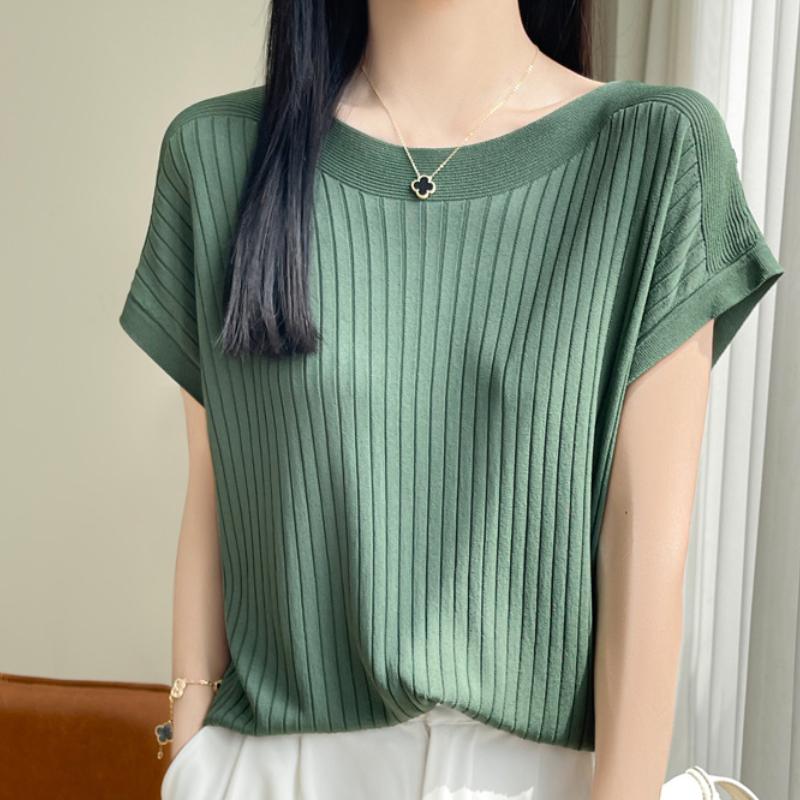 IHUASU Women's Bat Sleeve Ice Silk Short Sleeve T-Shirt Summer Fashion Versatile