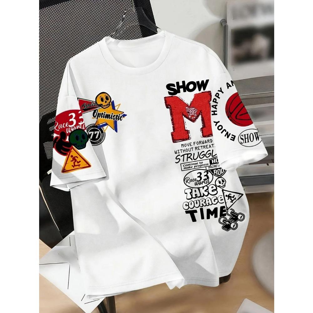 

Модная мужская креативная футболка с принтом граффити, дышащая, с круглым вырезом, для активного отдыха, повседневная, спортивный топ 6XL