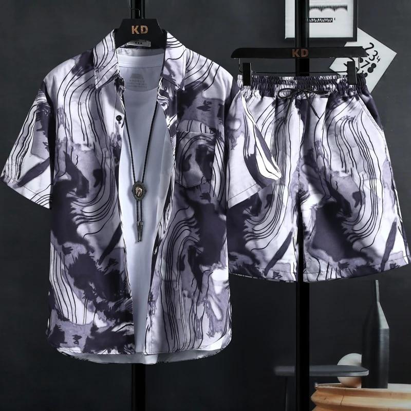 

New Men s Printed Shirt Sets, High Quality Fashion Trend Shorts, Hawaiian Style Casual Floral Tops, INS HOT Men s and Wom M