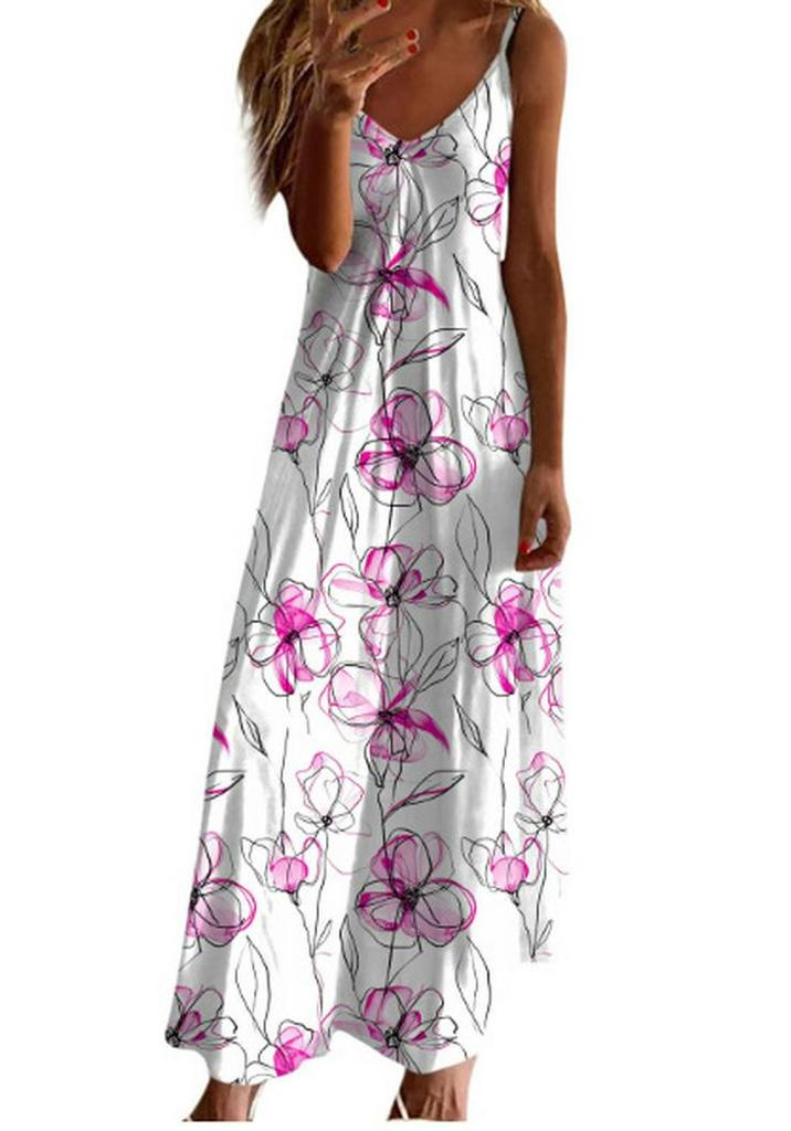 Women's Plus Size V-Neck Spaghetti Strap Long Dress - European & American Style