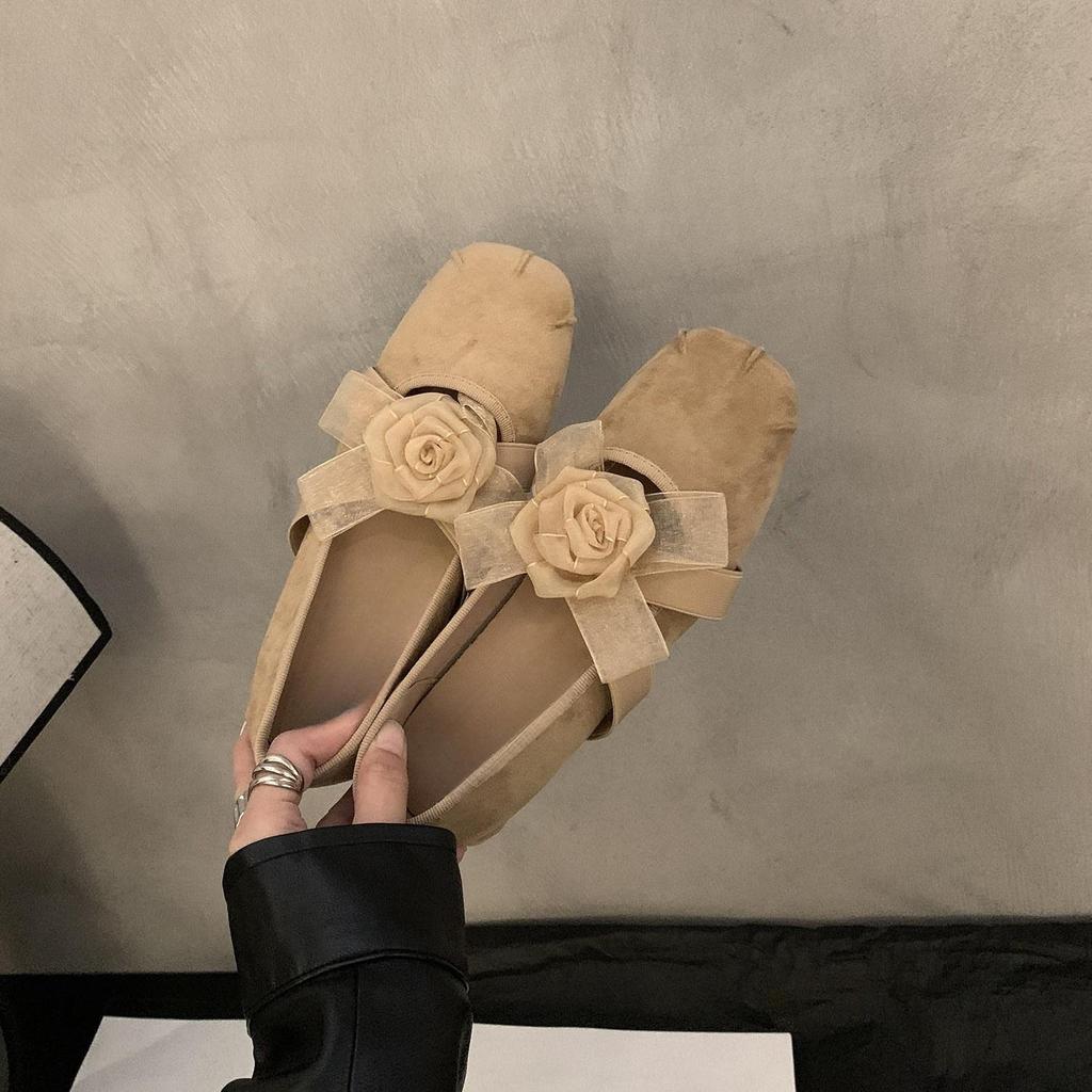 Sweet Late Flat 2025 Mary Jane Shoes Femininity Cross French Gentle Flower Retro Single Shoes Light Mouth Evening Wind