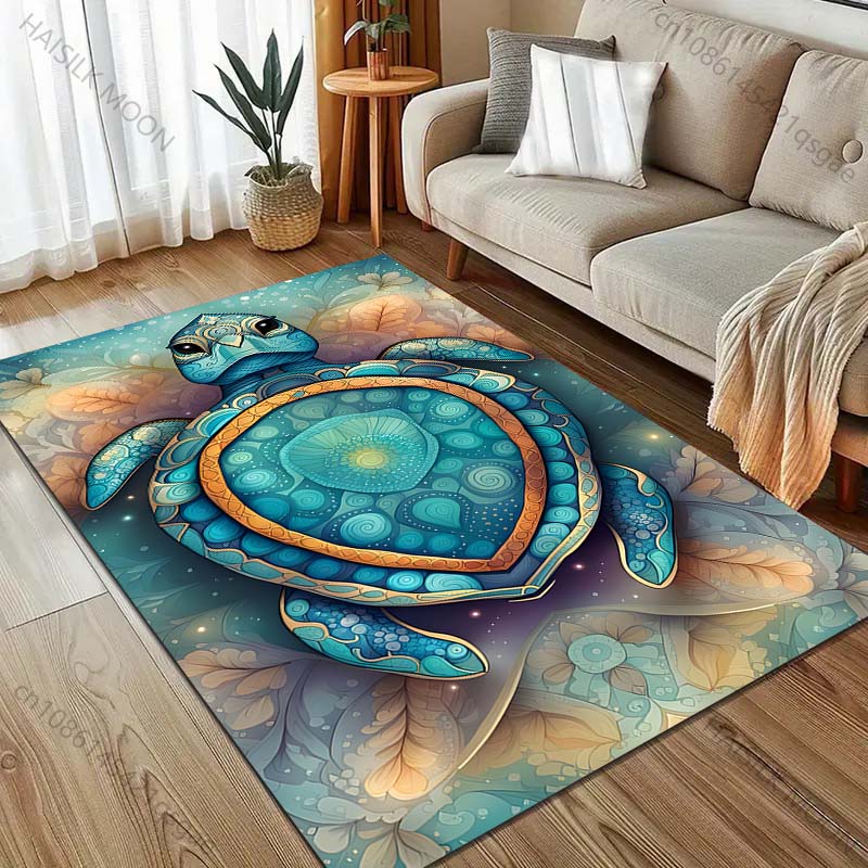 1 ks barevný koberec s potiskem želvy v oceánu pro obývací pokoj, ložnici, pohovku, rohožku, domácí dekoraci, zónový koberec, protiskluzová podložka na podlahu